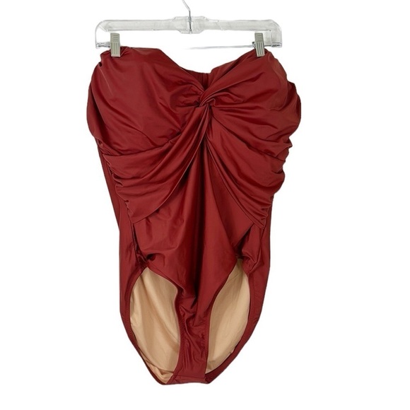 J. Crew Twist Front Bandeau One Piece Swimsuit Women's Plus 20 Warm Chimney NWT - Picture 2 of 13